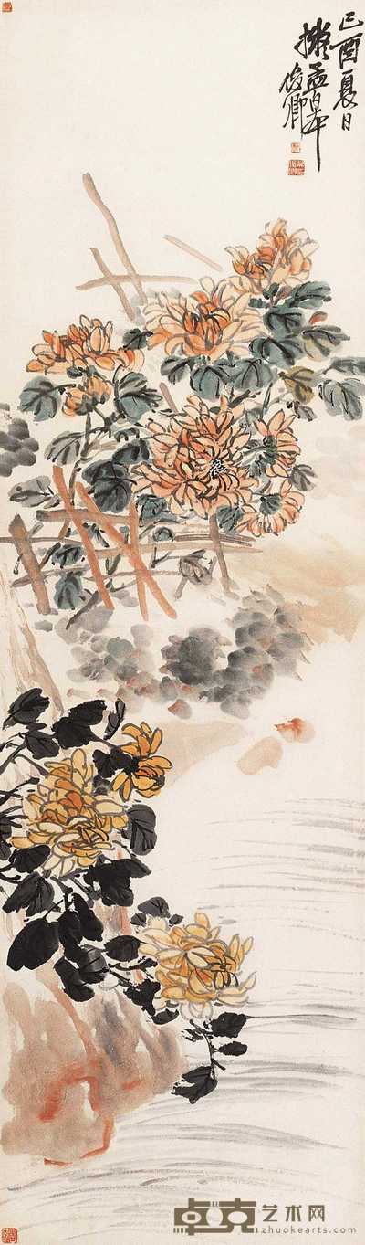 吴昌硕 菊花 立轴 132×38cm